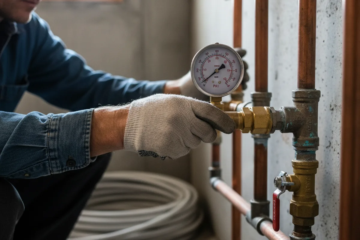 Pressure testing a repaired line during Water Line Repair in Bradford